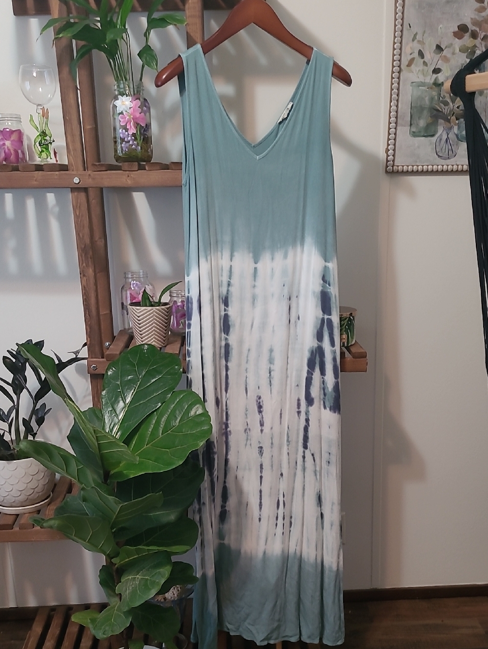 Peach Love California Blue and White Tie Dye Maxi Dress